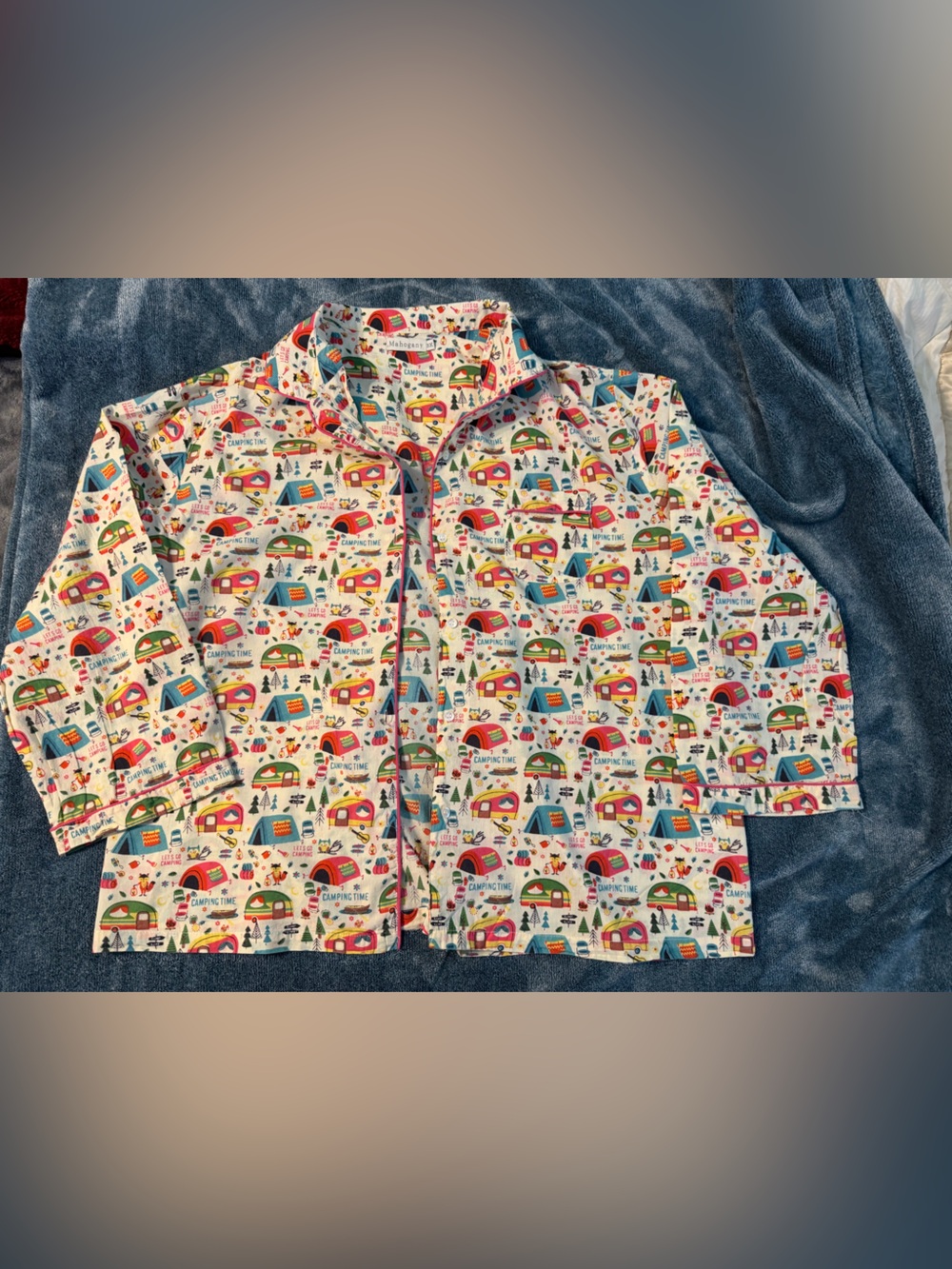 Mahogany Camper Print Pajama Set - White with Multicolor Pattern; 3X